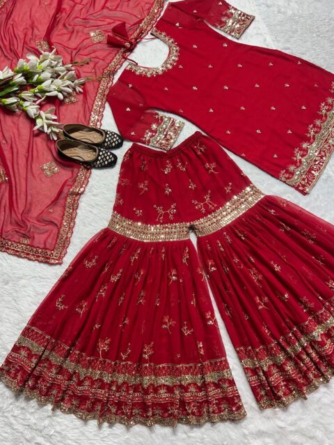 Elegant Faux Georgette Sharara Set with Sequin Embroidery