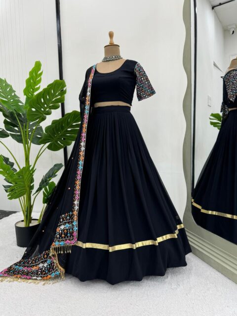 Elegant Semi-Stitched Lehenga Set with Sequins and Lace