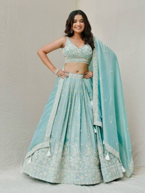 Elegant Roman Silk Lehenga Set