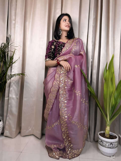 Gold Crush Saree with Heavy Embroidery & Sequins Border